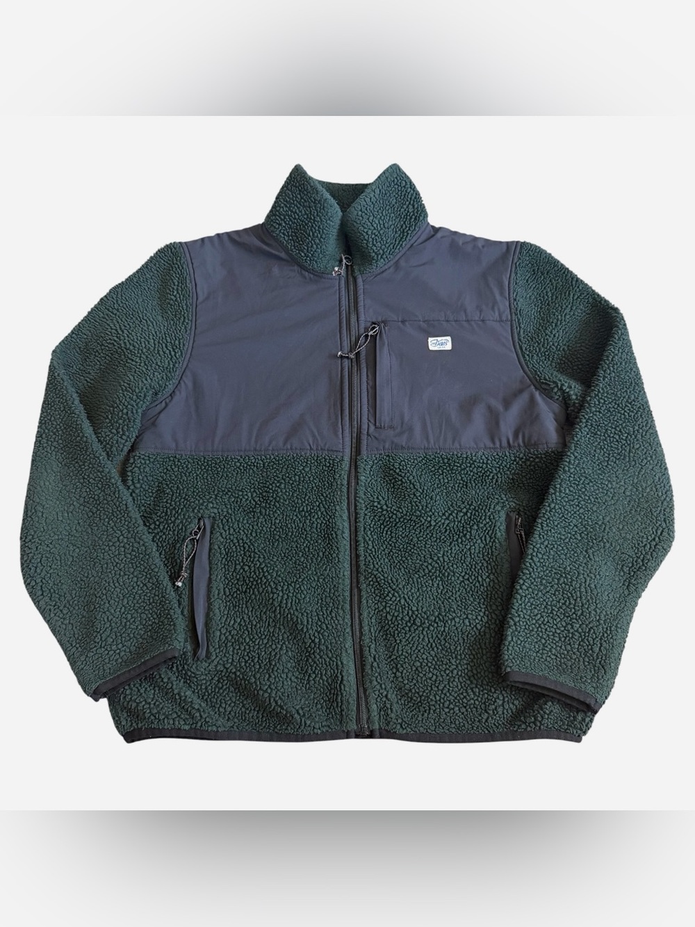 Deus Ex Machina Men’s Fletcher Panel Fleece Jacket Sz L Green Blue Full Zip GUC